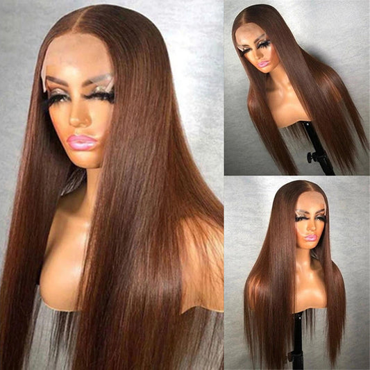Straight Brown Lace Closure Human Hair Wigs